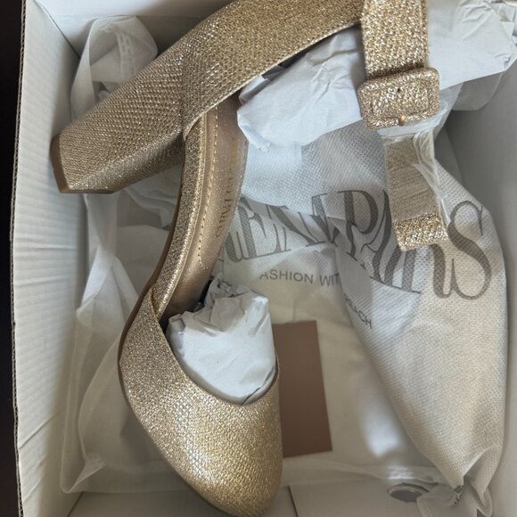 DREAM PAIRS Women’s Gold Glitter Block Heel Ankle Strap Pumps – Size 8 - Picture 2 of 7
